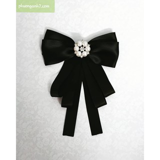 Nơ cài áo đen đính đá handmade - PhukienSolmi