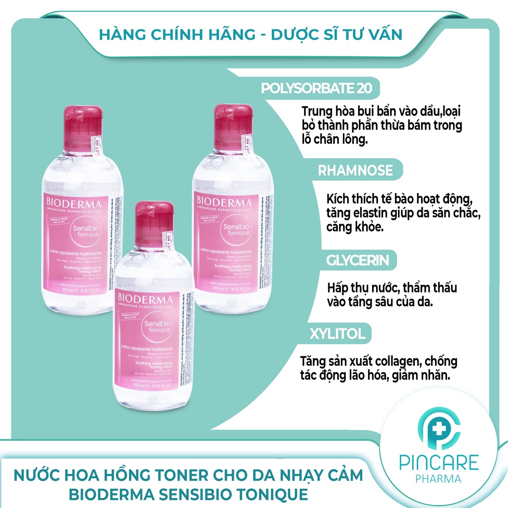 Nước hoa hồng toner cho da nhạy cảm Bioderma Sensibio Tonique 250ml - Hàng chính hãng - Nhà thuốc Pincare