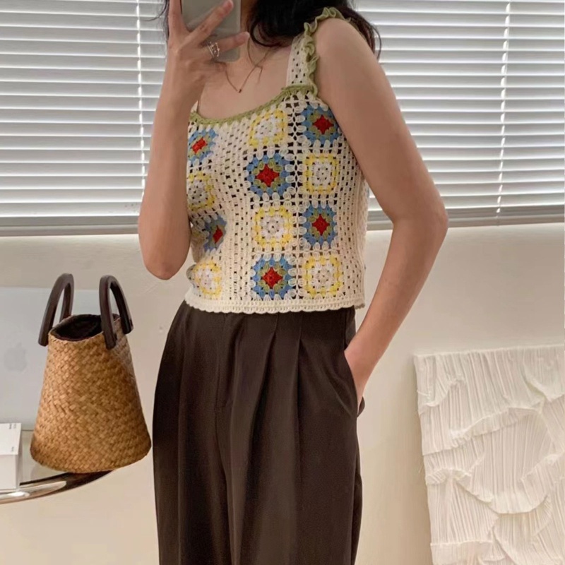 Ivy Áo hai dây Móc Không Tay Ngọt Ngào Mặc Hàng Ngày Đi Biển Mua Sắm Ngày