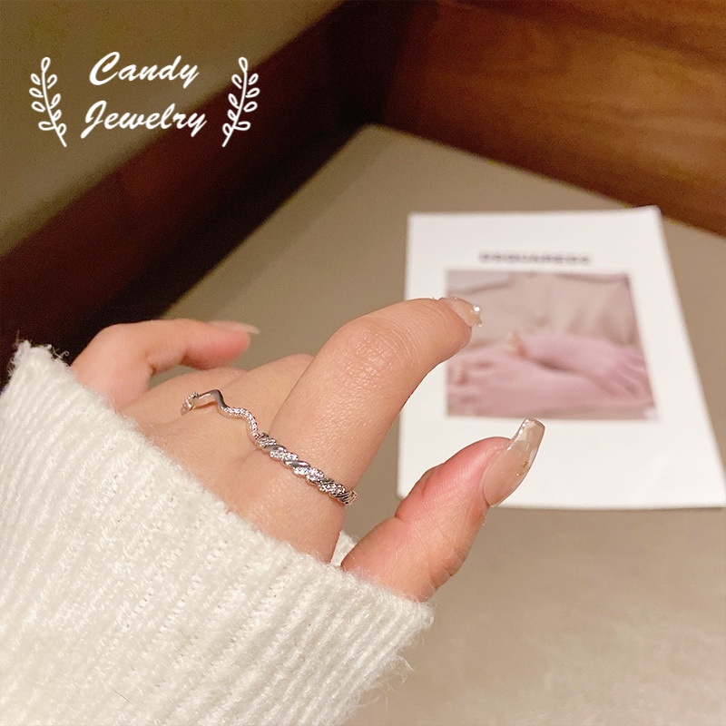 Nhẫn hở MANYUE đính đá kim cương màu kẹo có thể điều chỉnh phong cách Hàn Quốc thời trang cho nữ