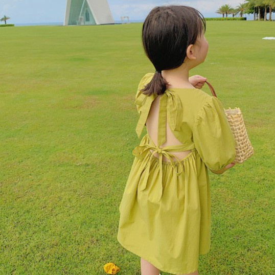Đầm Công Chúa Tay Phồng Hở Lưng Ngọt Ngào Mùa Hè Hàn Quốc Cho Bé Gái