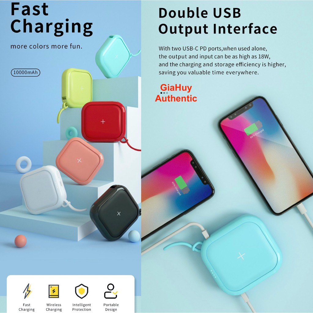 Sạc dự phòng KIÊM Sạc Không Dây MIPOW CUBE X 10000 PD 18W &amp; WIRELESS CHARGER 10W (VERSION II)