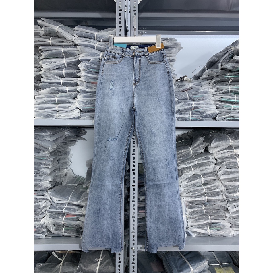 quần jeans nữ ống loe quần bò loe ống bass cạp lưng cao chất jean co dãn phom dài