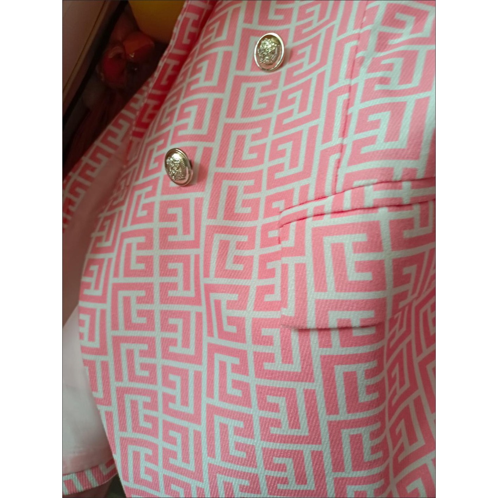Áo Khoác Vest Hai Hàng Nút Họa Tiết Hình Học Nhỏ Màu Hồng Phong Cách Âu Mỹ Thời Trang 2022 Chất Lượng Cao
