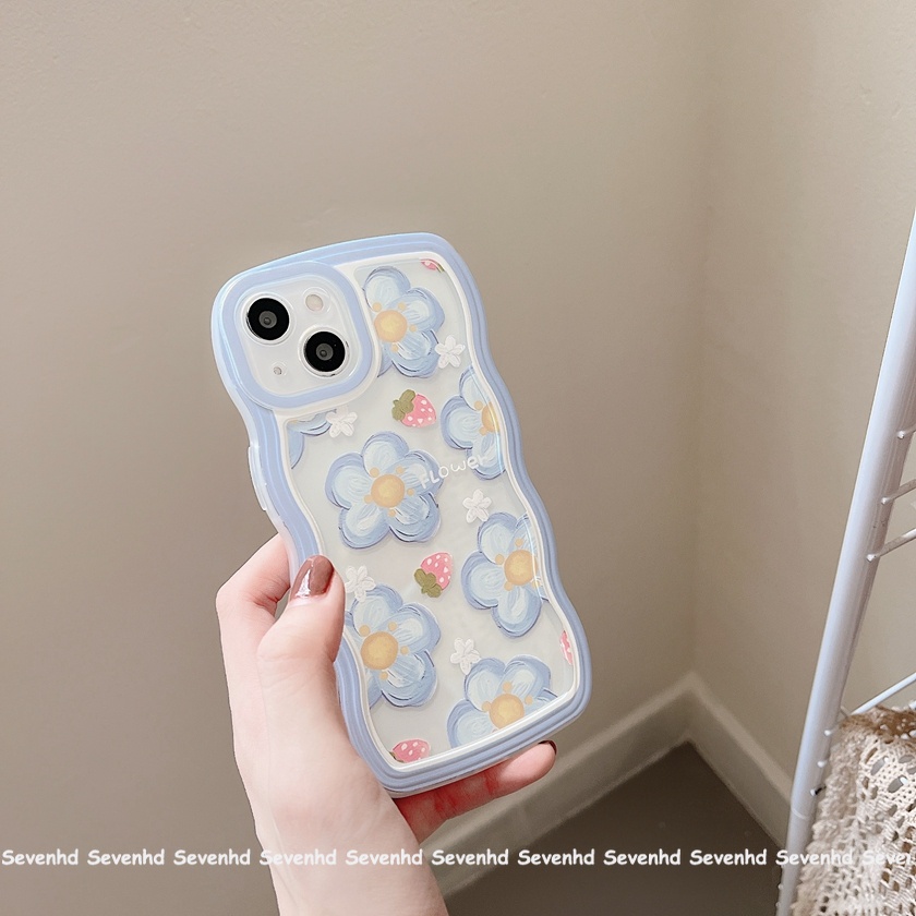 Ốp Điện Thoại Mềm Họa Tiết Hoa Màu Xanh Dương Cho iPhone 13 12 11 Pro Max Xs Max Xr X 7 8 6 6s Plus