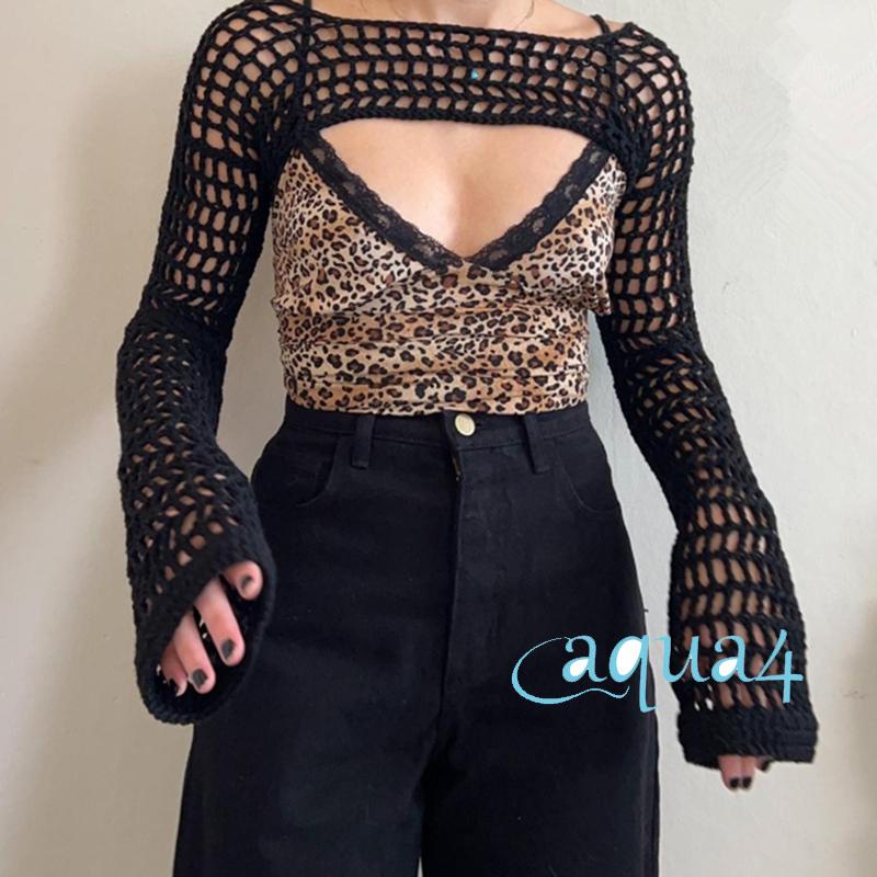 Áo Crop Top Nữ Dệt Kim Tay Dài Phong Cách Vintage Y2K Che Phủ Nâng 2000s