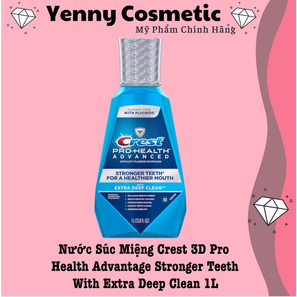 Nước Súc Miệng Crest 3D Pro Health Advantage Stronger Teeth With Extra Deep Clean 1L