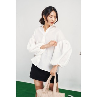 DOTTIE- Áo sơ mi tay phồng trắng nữ T0222