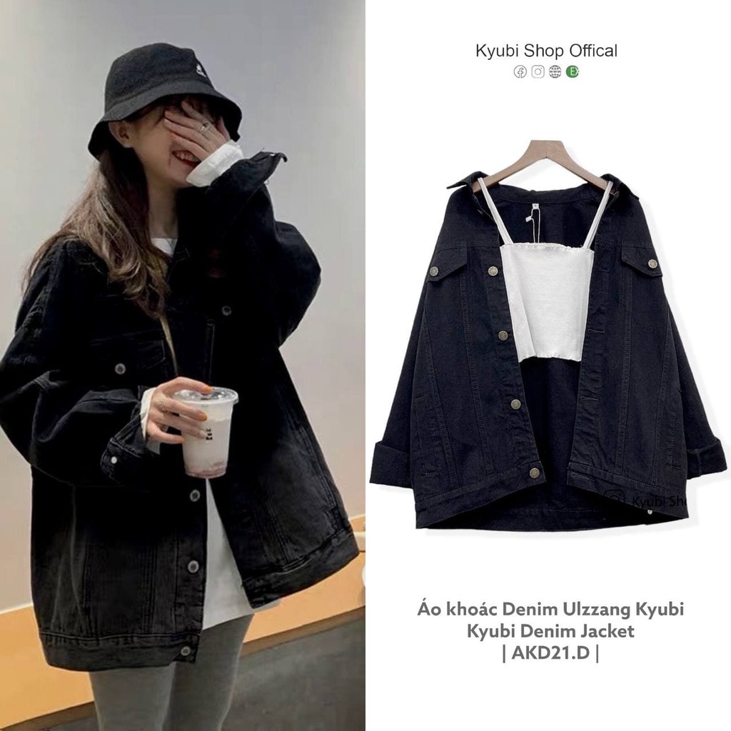 Áo khoác ulzzang form rộng chất kaki jean denim màu đen, cam, vàng (nhiều size) - Kyubi Jacket AKD21.D - Hàng nhập khẩu