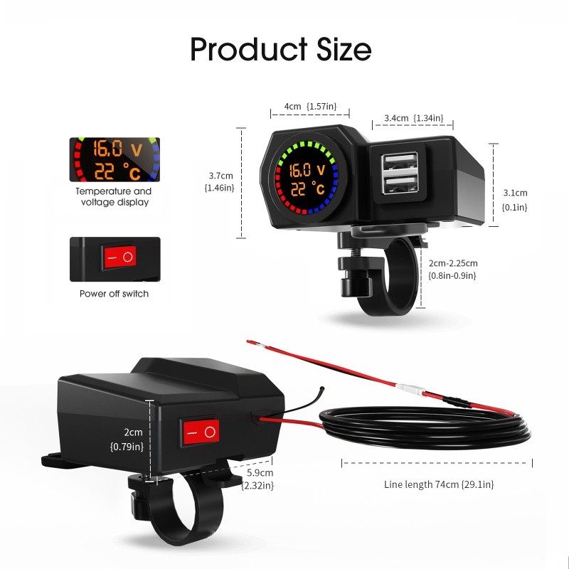 Bộ Chuyển Đổi Nguồn Điện Chống Sốc Hai Cổng USB Cho Xe Máy