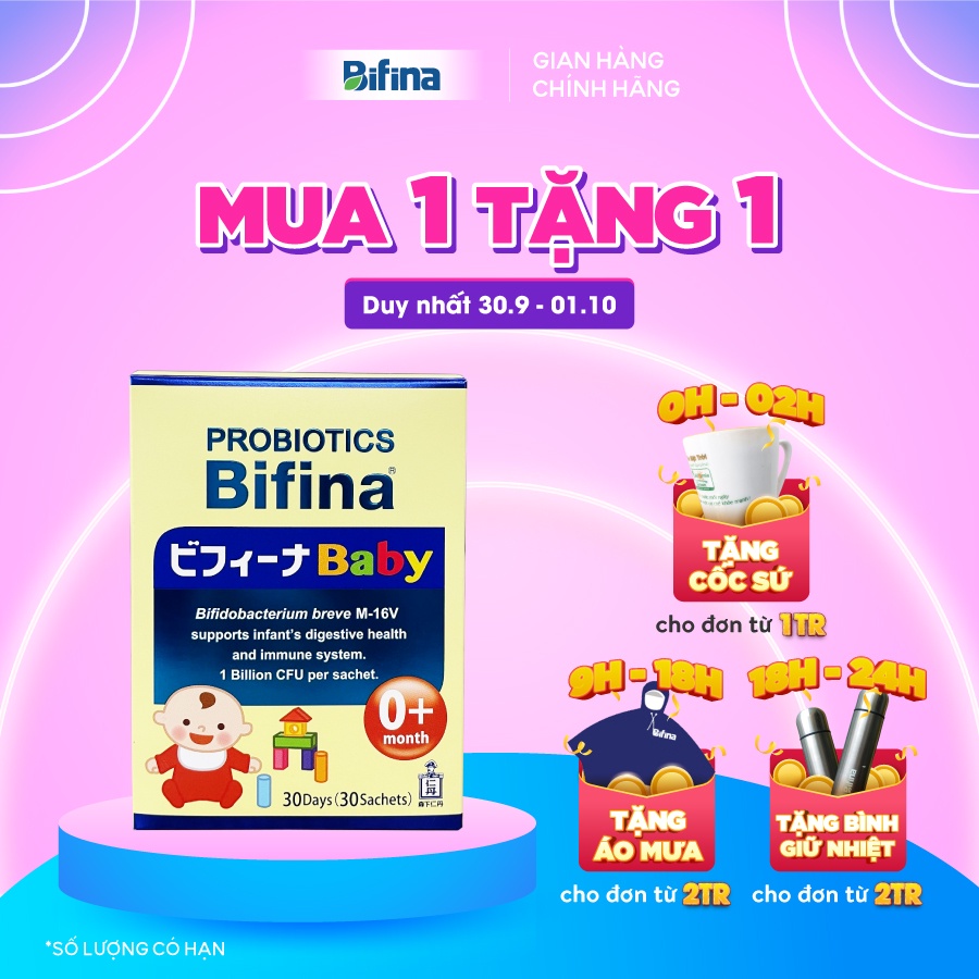 Hỗ trợ bé ăn ngon, tăng đề kháng - Men vi sinh cho bé Bifina Baby Nhật Bản- Hộp 30 gói