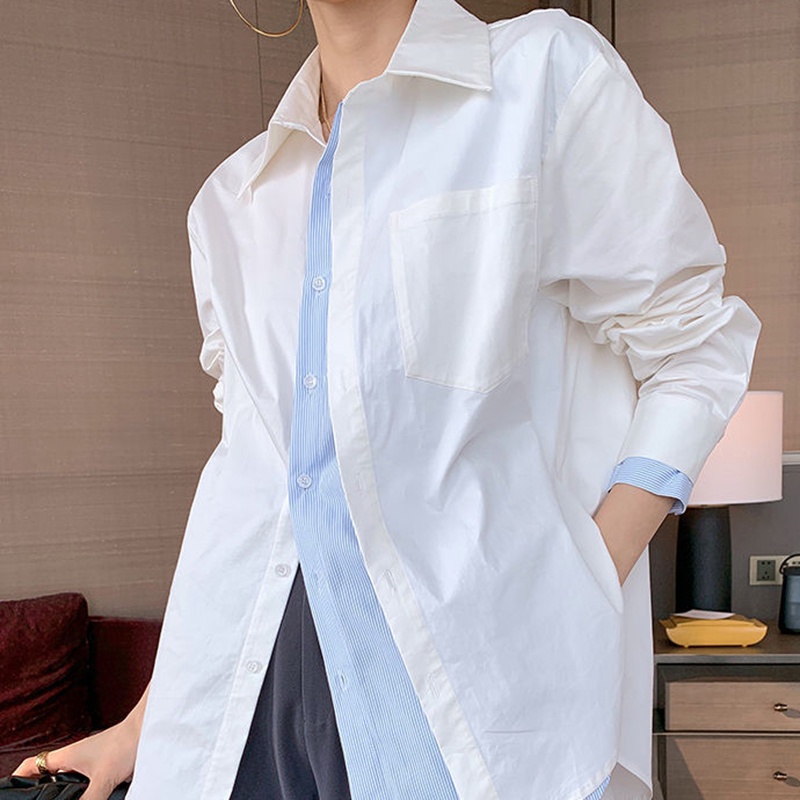 Áo sơ mi IELGY dài tay họa tiết kẻ sọc phong cách hồng kông thời trang cho nữ