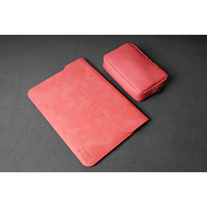 Combo Bao da + Túi đựng sạc cho Macbook cao cấp Tommy Town ( hồng)