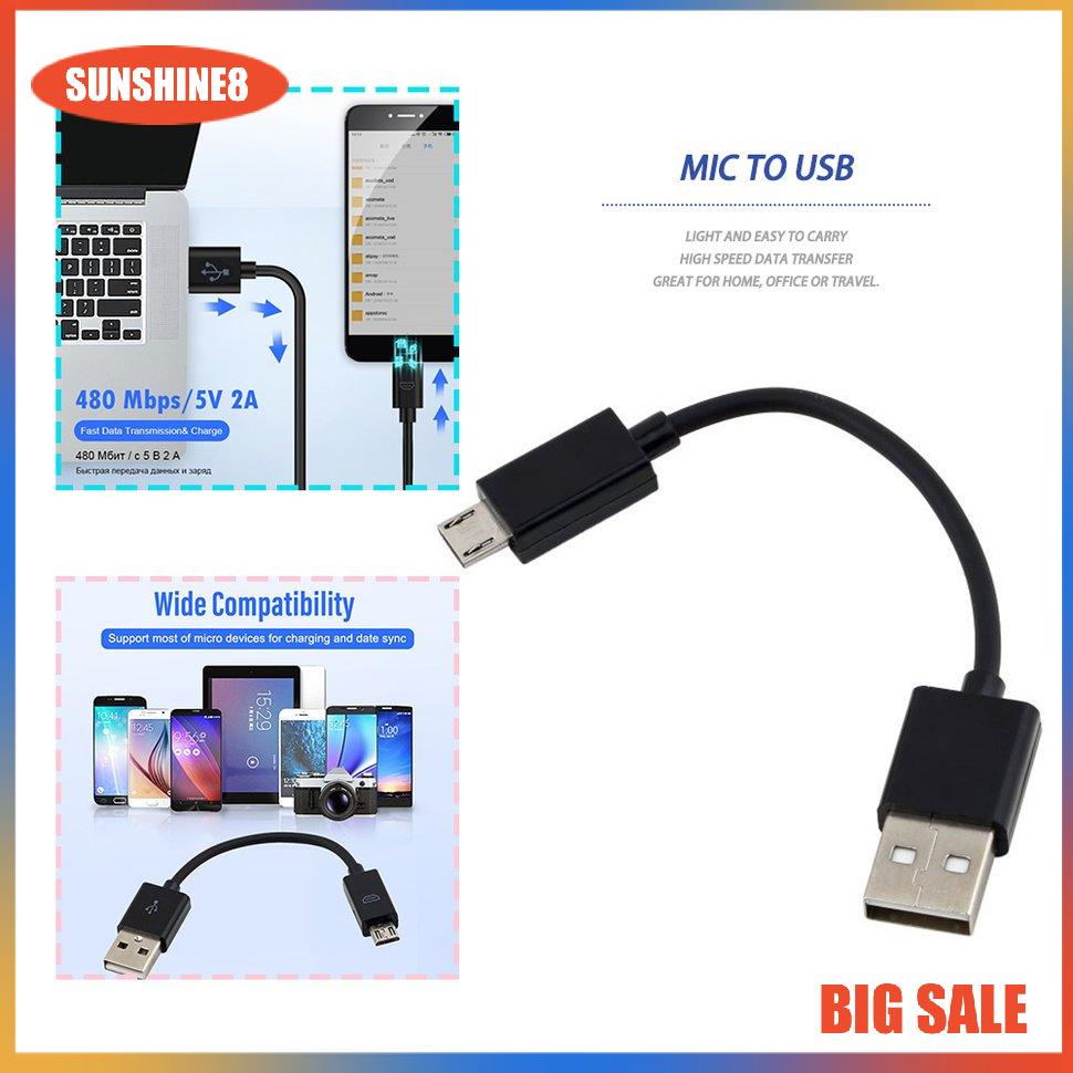 【SUN】[9K]Dây cáp sạc đồng bộ dữ liệu USB 2.0 A đến Micro B 10CM cho máy tính xách tay PC điện thoại di động