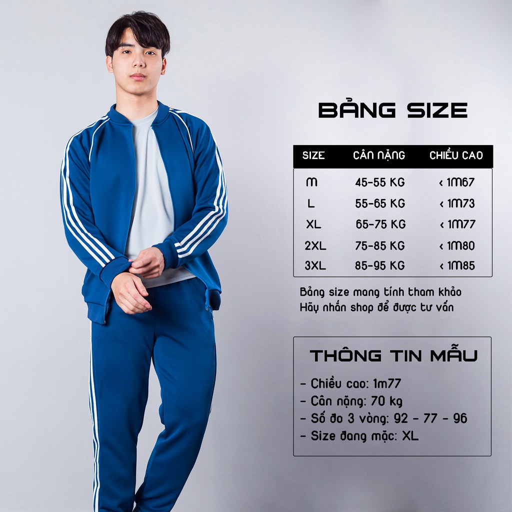 Bộ quần áo thể thao nam Mantoni Bộ khoác nỉ nam kẻ sọc có khóa kéo 3 màu