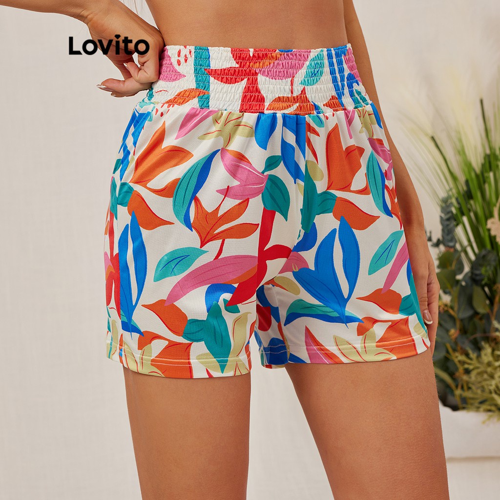 Quần đùi Lovito eo thun cao phong cách thường ngày L18D013 (Màu trắng)