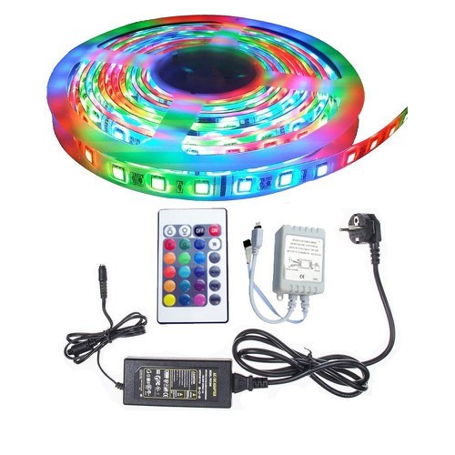 Bộ đèn LED dây dán 5m 5050RGB phủ keo silicon đổi 7 màu V-L-D-RGB (RGB)+Nguồn+Khiển