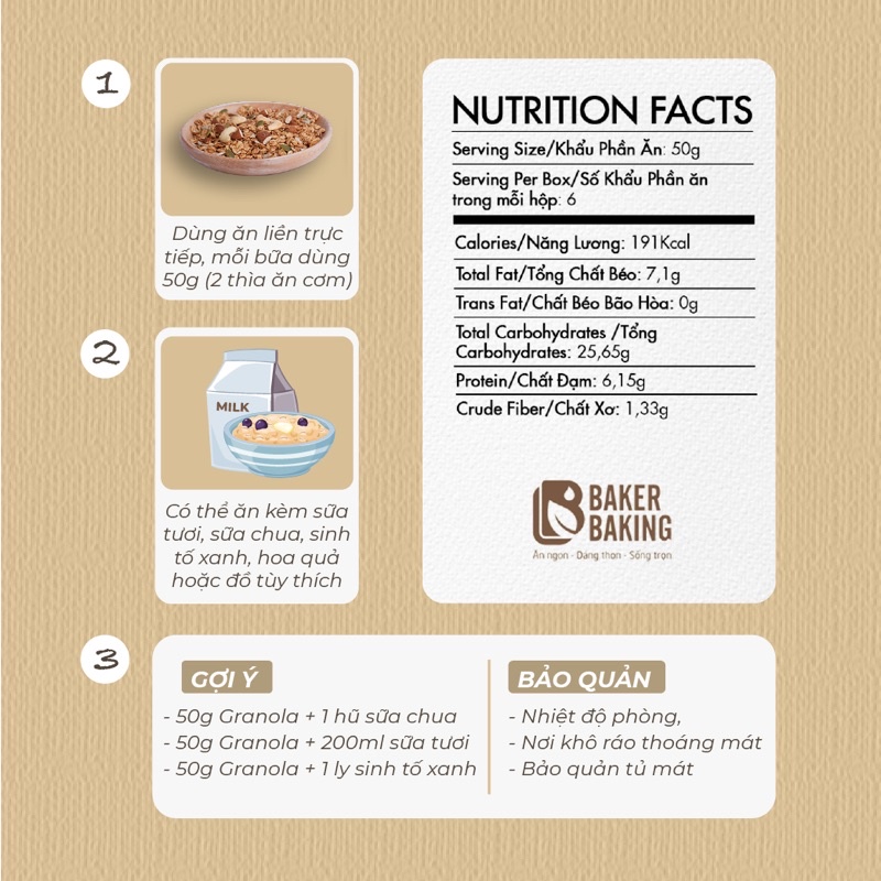 Ngũ cốc Granola Baker Baking không đường, không chất bảo quản dành cho mẹ bầu, ăn kiêng, tiểu đường, eatclean 300-500g