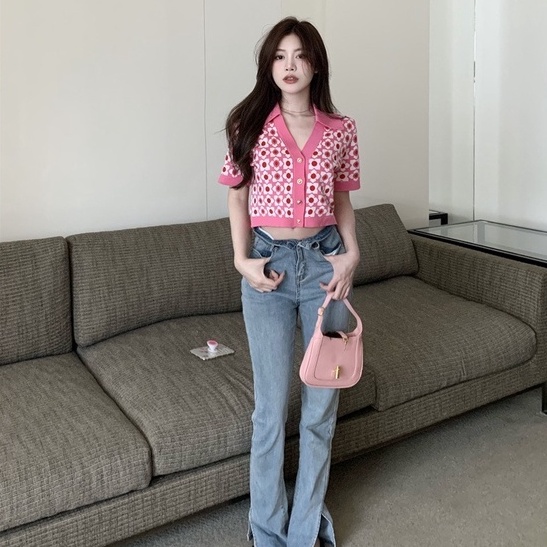 Áo polo dệt kim ZHELIHANGFEI tay ngắn thời trang xinh xắn