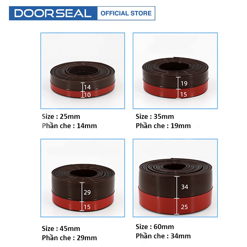 2 Mét Ron Chân Cửa Cao Su DOORSEAL Dán Chống Bụi, Côn Trùng, 25 35 45 60 110mm