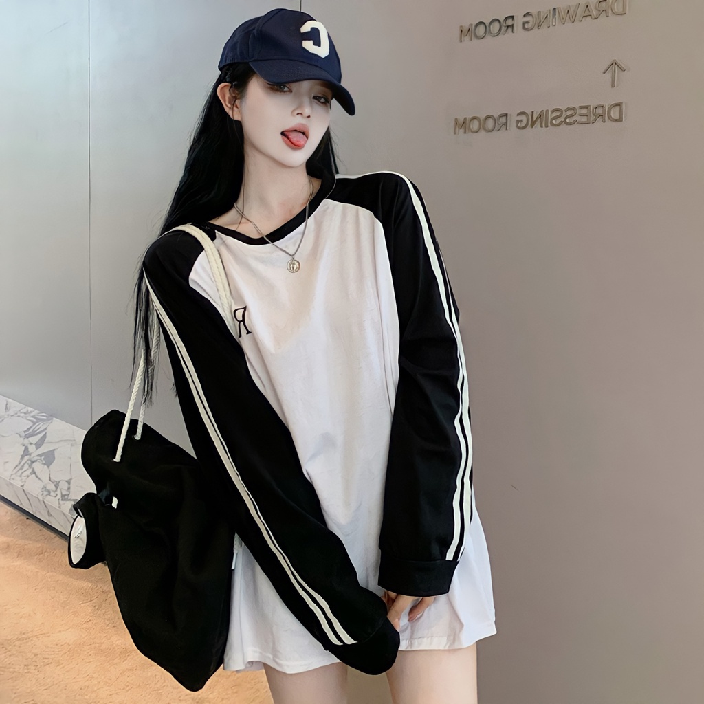 Áo Thun Dài Tay Viền Kẻ Hàn Quốc, Dáng Basic, Freesize Dưới 65Kg, Có Quà Tặng Kèm