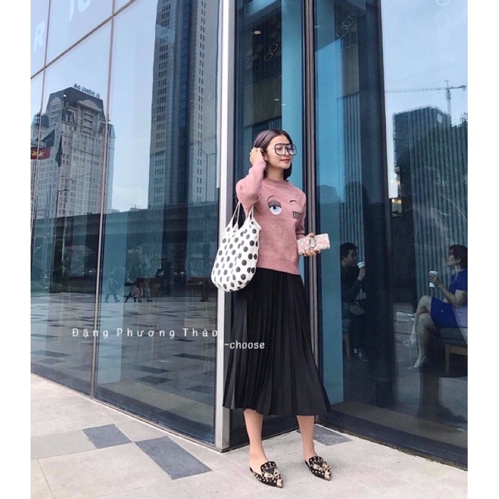 Chân váy xếp ly dáng dài nhũ PASS