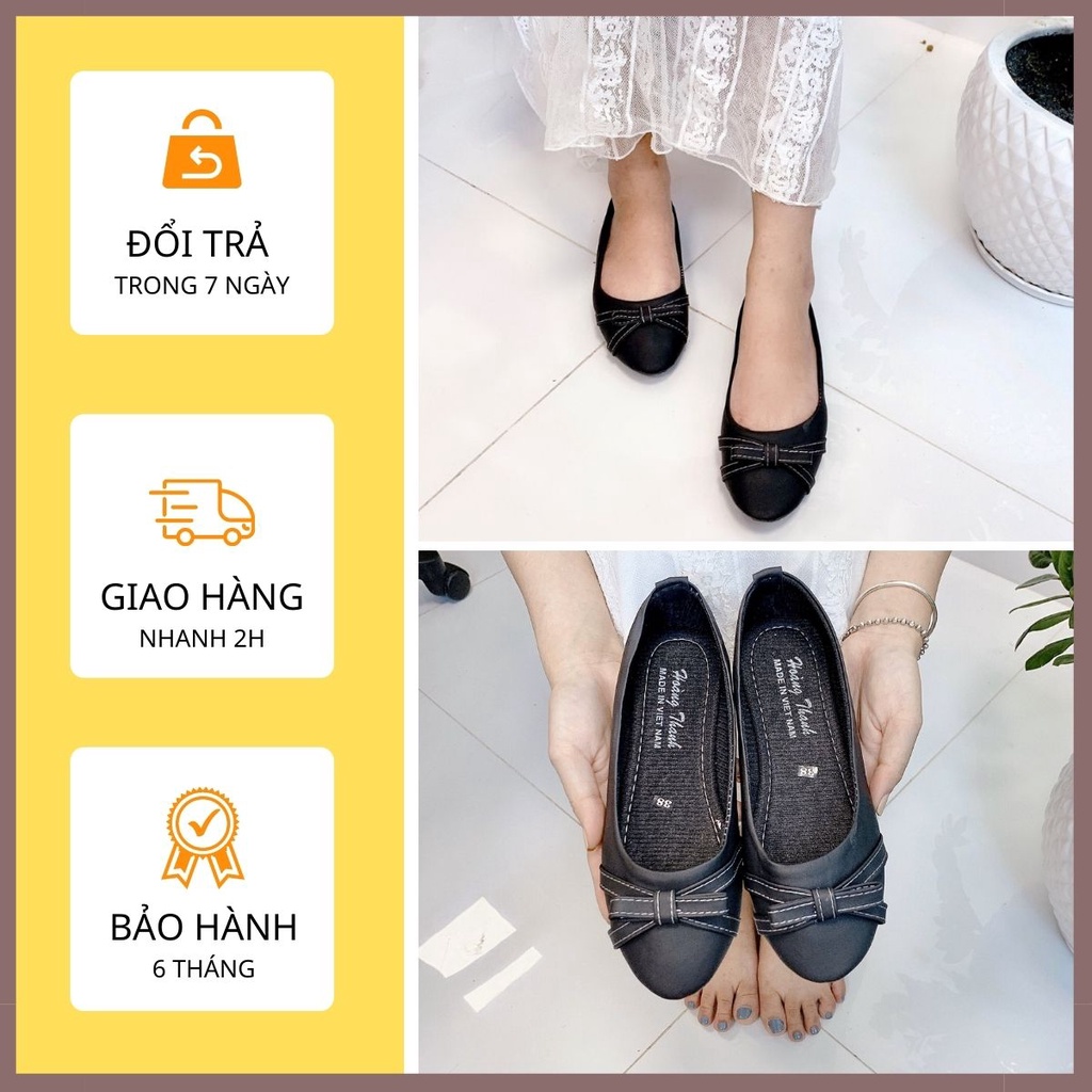 [FREESHIP] Giày Búp Bê, Giày Bệt Nữ Bít Mũi Đính Nơ Chất Da Mềm Đi Nước Thoải Mái. Giày Hoàng Thanh DN71