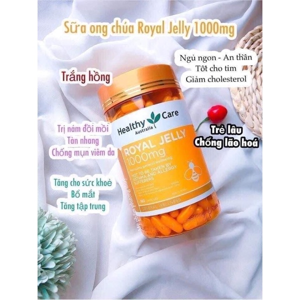 (Mẫu mới) Sữa Ong Chúa Healthy Care Royal Jelly ÚC 1000mg Lọ 365v