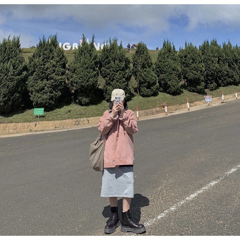 Chân váy trơn xẻ sau Basic Ullzang