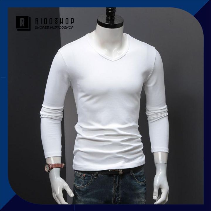 Áo thun nam tay dài cổ tim trơn cao cấp RKL001- áo phông nam dài tay đẹp Riooshop | BigBuy360 - bigbuy360.vn