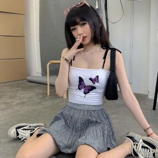 Áo croptop cột dây nơ thêu bướm