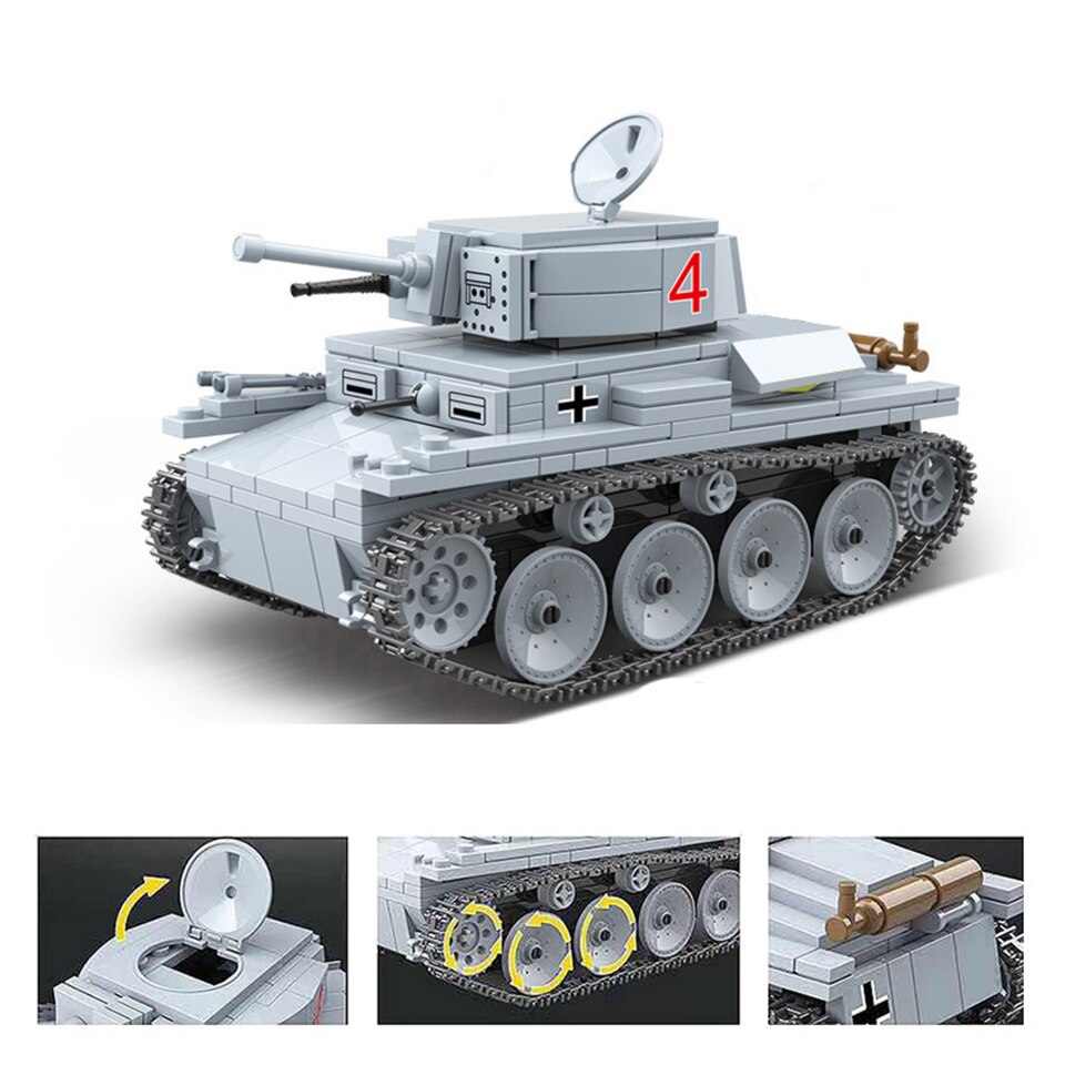 Đồ chơi Lắp ráp Mô hình xe tăng Military WW2 Technic German Soldier LT-38 Light Tank Quan Guan 100082