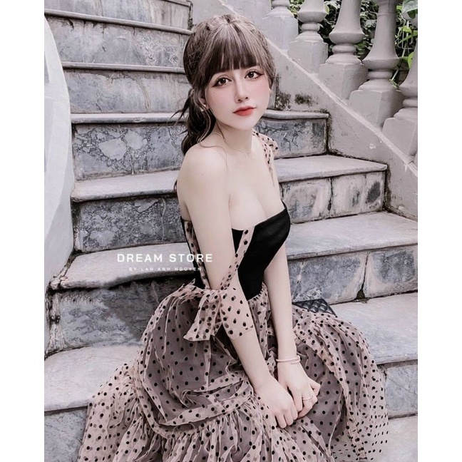 Đầm dây nơ công chúa lưới bi