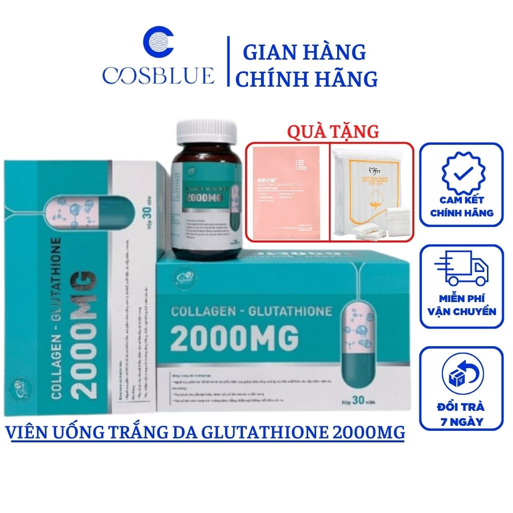 TRẮNG DA GLUTATHIONE 2000 VIÊN UỐNG ĐẸP DA GIẢM NÁM NÂNG TÔNG HỘP 30V - COSBLUE