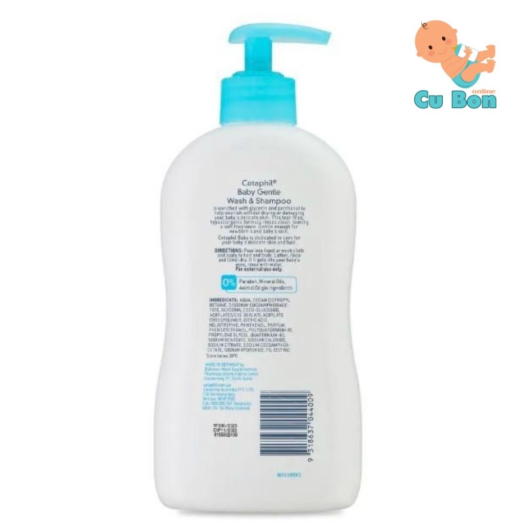 Sữa tắm gội cho bé từ sơ sinh CETAPHIL BABY GENTLE WASH AND SHAMPOO 400ML của úc