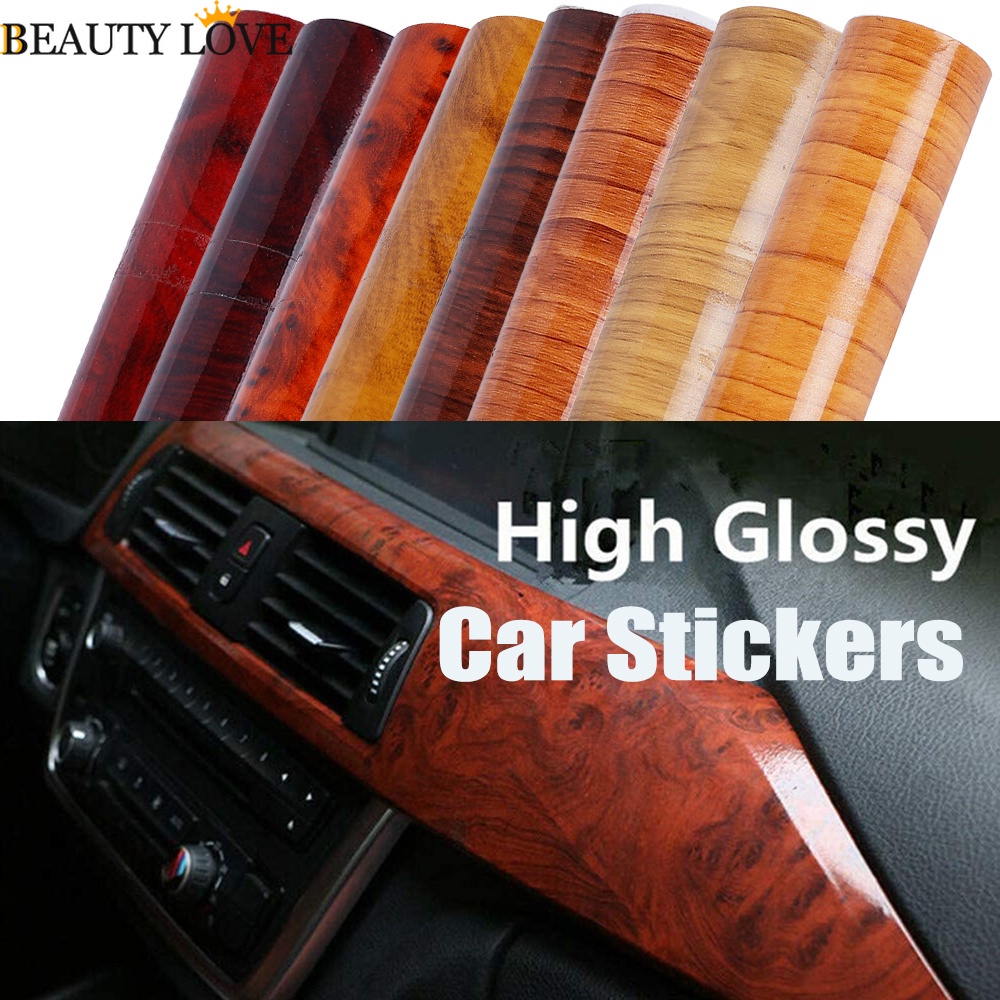Nhãn Dán Trang Trí Xe Hơi Họa Tiết Vân Gỗ Tự Dính Chống Thấm Nước 10 * 100cm
