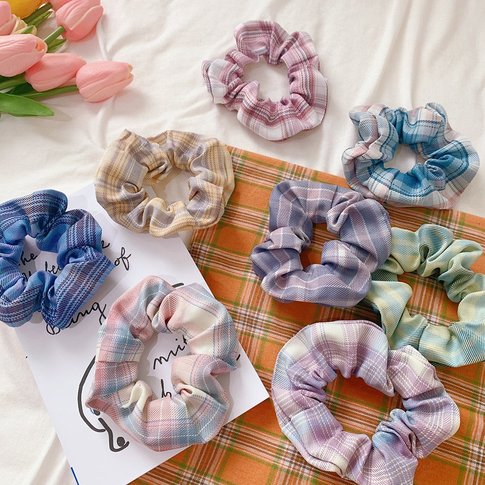 Scrunchies Thun Cột Tóc Vải Caro Tone Pastel Dịu Dàng Hot Trend