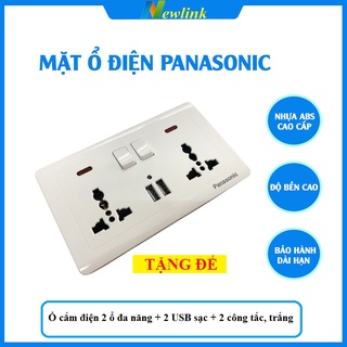 Ổ Cắm Điện Âm Tường có công tắc, 2 ổ cắm đa năng, 2 ổ cắm USB 2.1A sạc PanasonicTẶNG ĐẾ