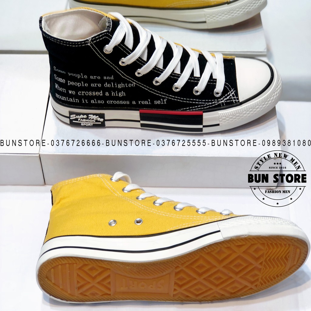 GIÀY THỂ THAO NAM NỮ SNEAKER 2 VẠT MÀU ĐEN VÀNG CỔ CAO ĐẸP CV509 LOẠI 1