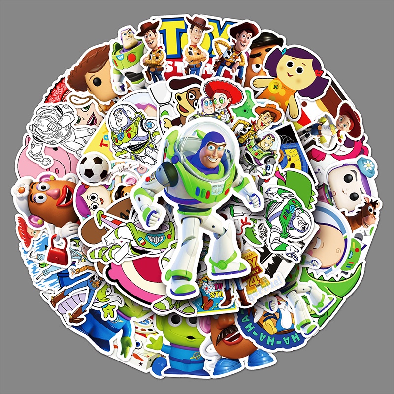 DISNEY Bộ 53 Miếng Dán Hoạt Hình Toy Story Vui Nhộn Chống Thấm Nước Trang Trí Laptop / Vali / Ván Trượt Cho Bé