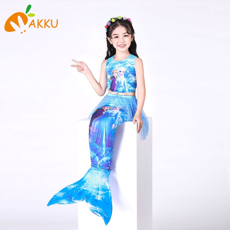 Bộ Đồ Bơi Bốn Mảnh Hình Nàng Tiên Cá Màu Xanh Đỏ Cho Bé Gái AKKU