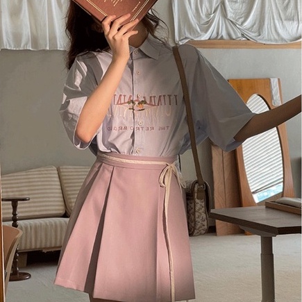 【ZHELIHANGFEI】Áo Sơ Mi Cotton Nguyên Chất Dáng Rộng Cổ POLO Họa Tiết Thêu Kiểu Retro Dễ Phối Đồ