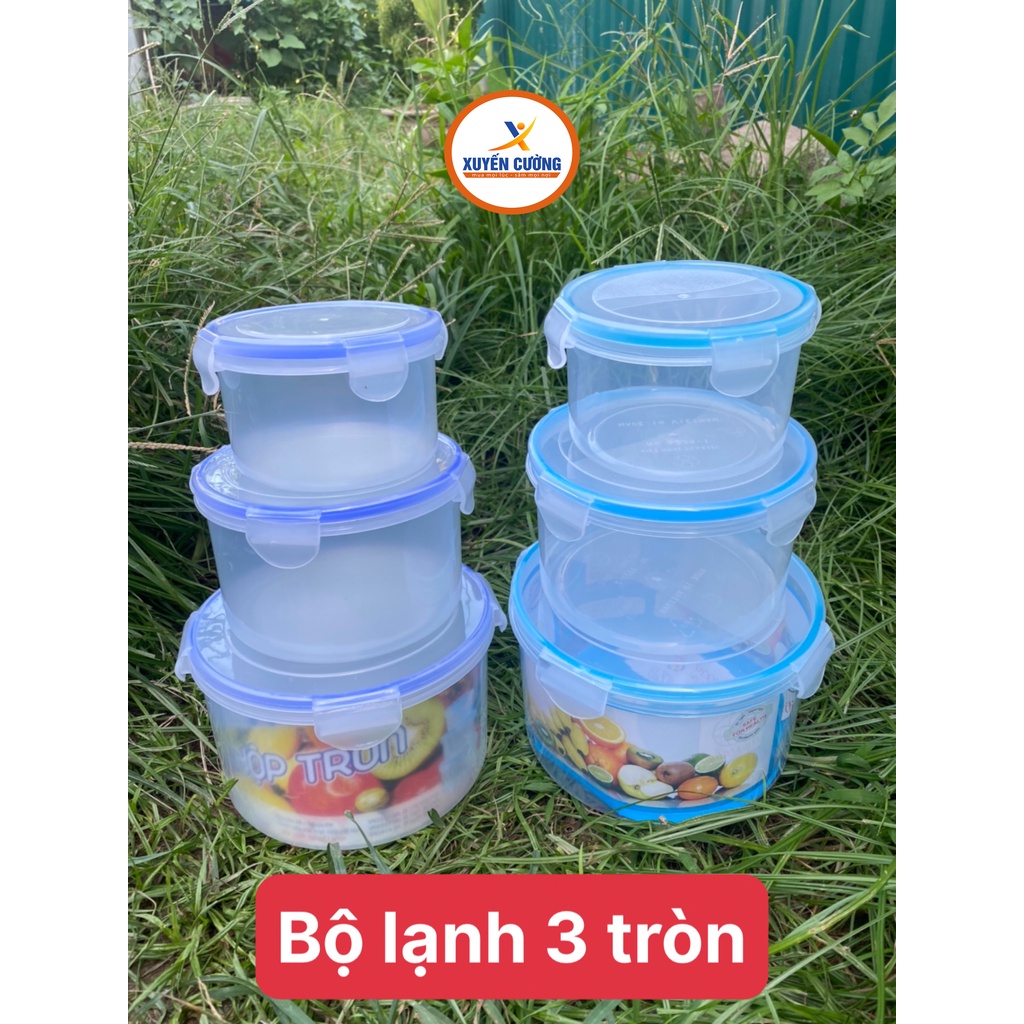 hộp thực phẩm bộ 3 khóa 4 cạnh, hộp lạnh đựng thức ăn nhựa việt nhật vuông-tròn