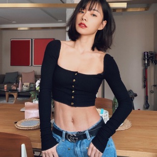 Zora Croptop áo thun gân tay dài