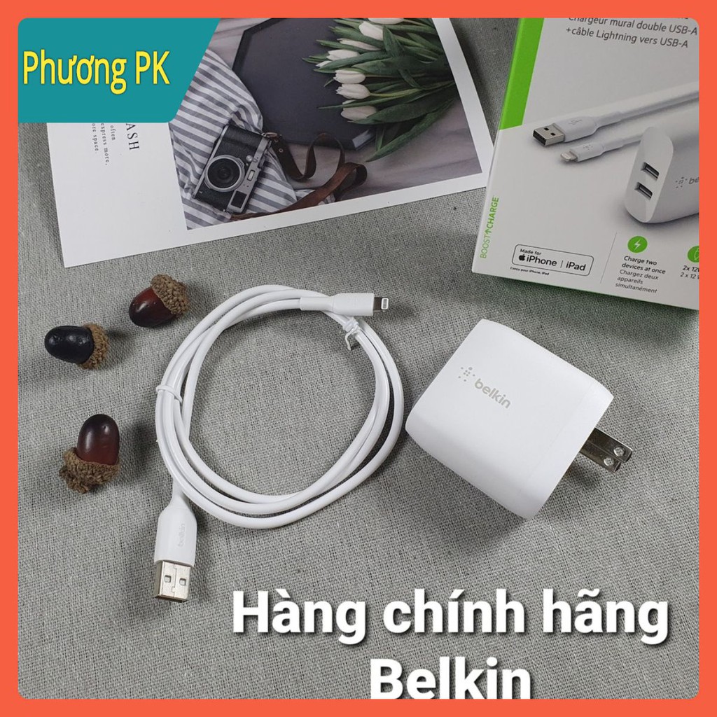 Combo Củ sạc 24W + Cáp Lightning Belkin chính hãng , có chứng chỉ MFi