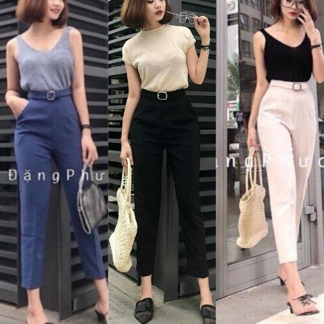 [ AN MỘC] Quần Tây nữ cạp cao phối đai eo phong cách sang chảnh