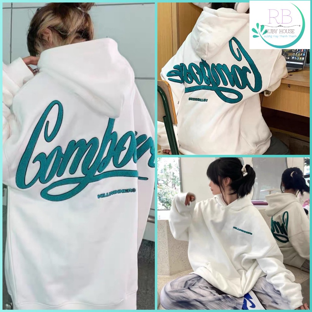Áo hoddie compo RUBY HOUSE86 chất nỉ bông dầy, màu trắng trẻ trung, from to unisex