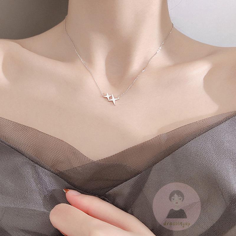 Dre-Vòng cổ Hợp Kim Mặt Hình Học Ngôi Sao Bốn Cánh Thanh Lịch Cho Nữ
