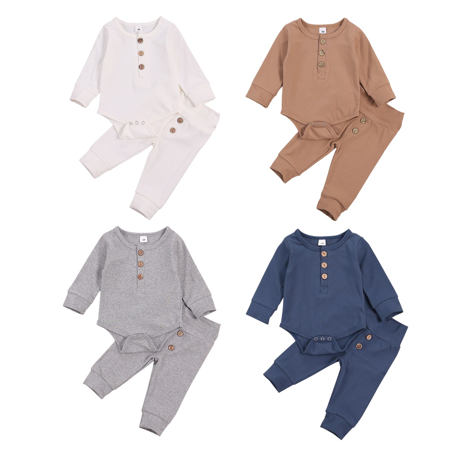 Set Jumpsuit Tay Dài Phối Nút + Quần Dài Cho Trẻ Sơ Sinh