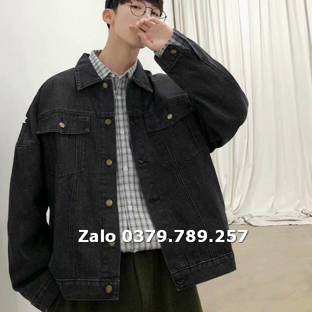 Áo khoác jean nữ Since1991 Rising - áo khoác bò nữ đen sì Angel form rộng cao cấp Chiwawa shop